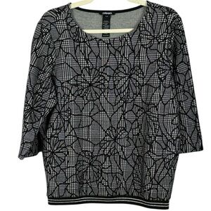 Olsen Henny Jersey Cotton Blend Black Ivory Geometric Floral Overlay Medium Top